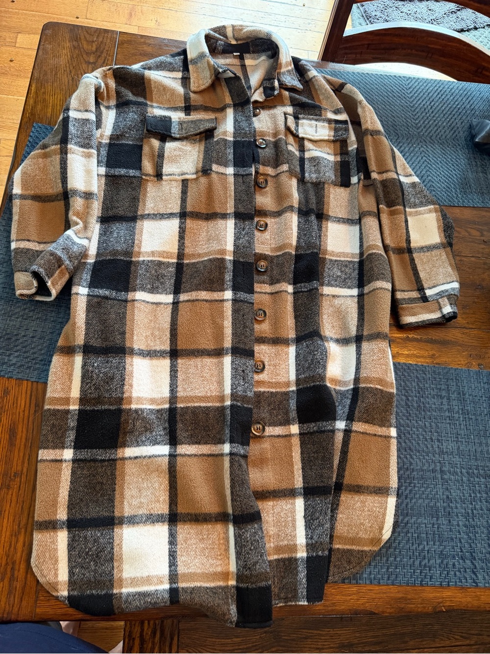 Plaid Button-Front Utility Jacket - Brown Plaid - Picture 2 of 3